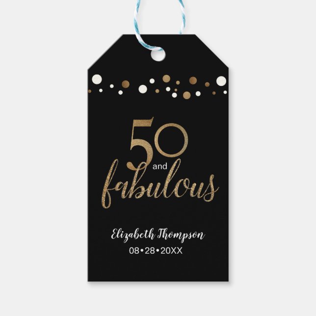 Étiquettes-cadeau Gold Black 50 et fabuleuse fête d'anniversaire (Devant)