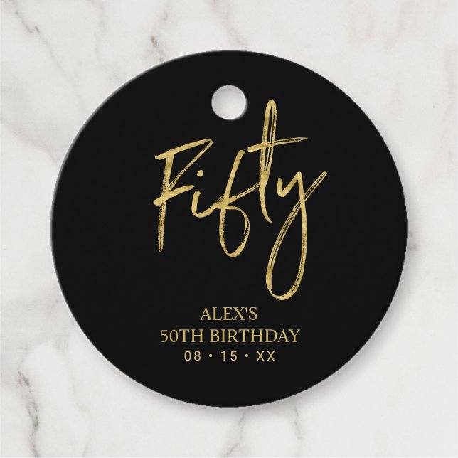 Étiquettes Cadeau Gold & Black 50th Birthday Party Favor Merci (Devant)
