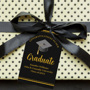 Étiquettes-cadeau Gold Black Graduation Félicitations Diplômé