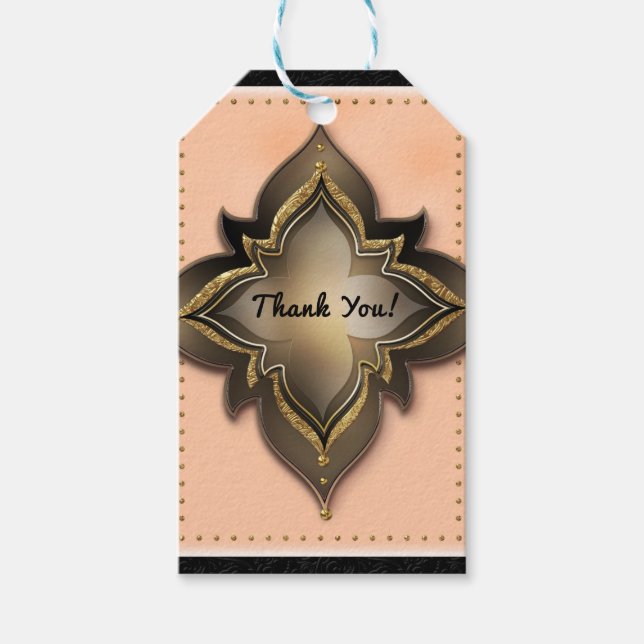 Étiquettes-cadeau Gold Black & Peach Exotic Chic Flower Party Favori (Devant)