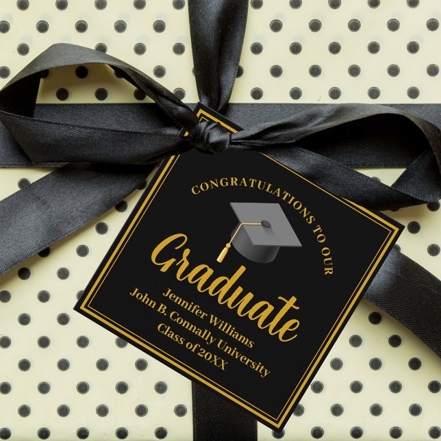 Étiquettes Cadeau Gold Black Personnalisé Chic Graduation Party (Créateur téléchargé)
