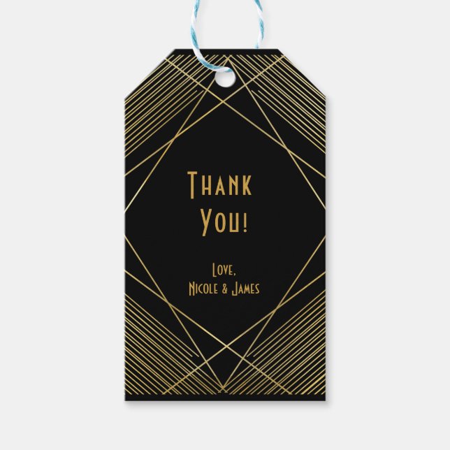 Étiquettes-cadeau Gold & Black Simple Élégant Design Glam Deco Party (Devant)