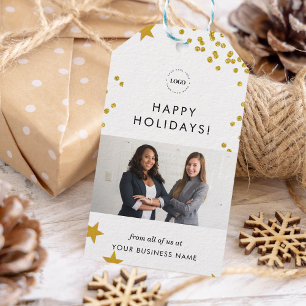 Étiquettes-cadeau Gold Business Christmas Logo & Team Photo Company