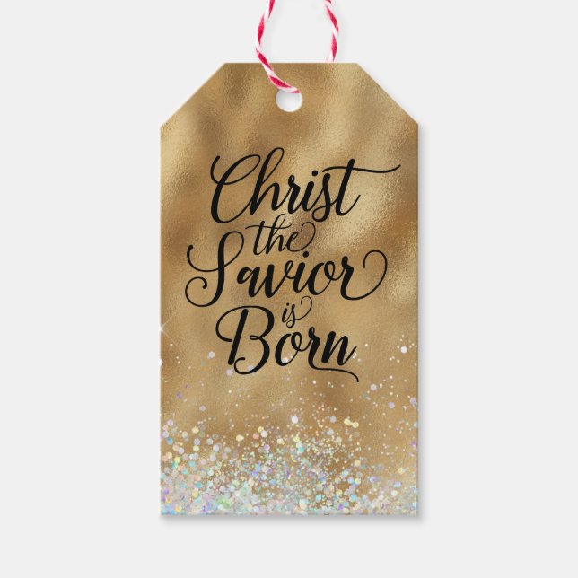 Étiquettes-cadeau Gold Christ le Sauveur Noël chrétien (Devant)