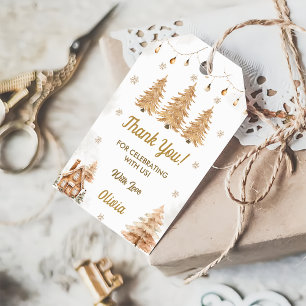 Étiquettes-cadeau Gold Christmas Tree fête d'anniversaire