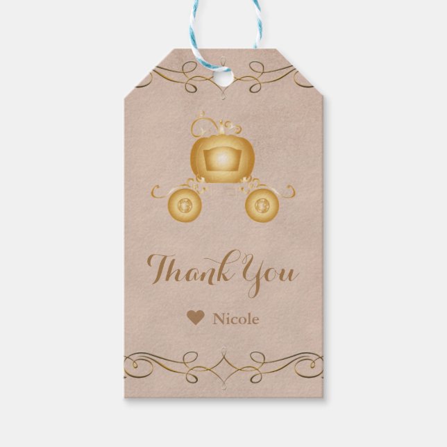 Étiquettes-cadeau Gold Cinderella Citrouille Carriage Party Favorise (Devant)