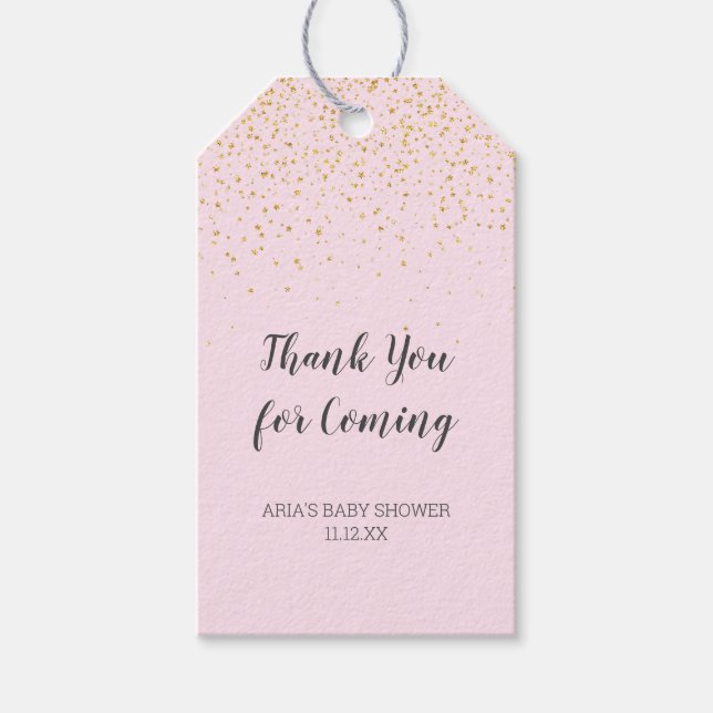 Étiquettes-cadeau Gold Confetti Baby shower rose Merci Favoriser (Devant)