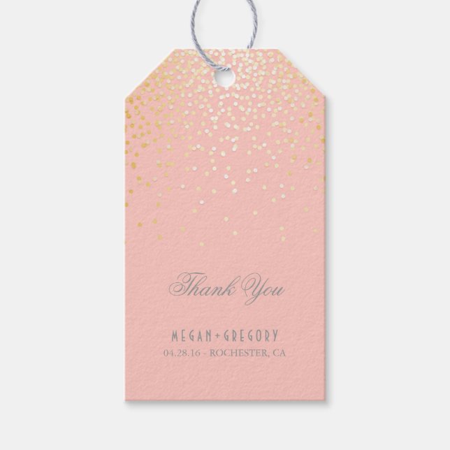 Étiquettes-cadeau Gold Confetti Blush Mariage rose Merci (Devant)