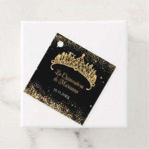 Étiquettes Cadeau Gold Confetti Quinceanera Tiara
