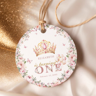 Étiquettes Cadeau Gold Crown Princesse Fille 1er anniversaire