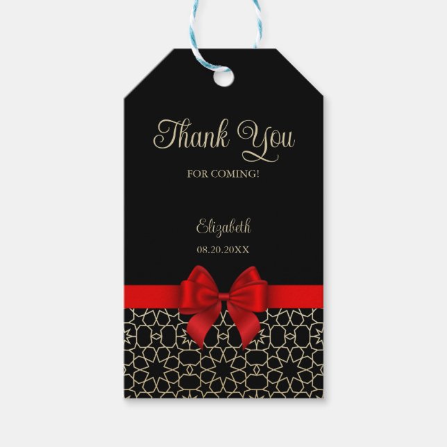 Étiquettes-cadeau Gold Egypte géométrique Bow rouge Merci noir (Devant)