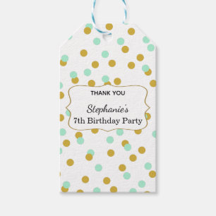 Étiquettes-cadeau Gold et Mint Green Confetti fête d'anniversaire