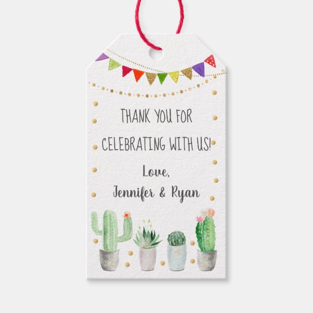 Étiquettes-cadeau Gold Fiesta Cactus Baby shower Merci (Devant)
