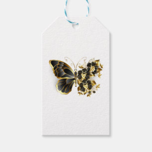 Étiquettes-cadeau Gold flower Butterfly with Black Orchid
