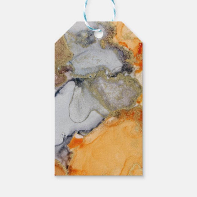 Étiquettes-cadeau Gold Foil Orange Grey Personnalisé Chic Art Abstra (Devant)