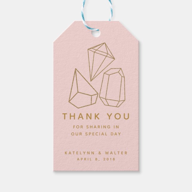 Étiquettes-cadeau Gold Gemstones Blush PInk Wedding Favor Merci (Devant)