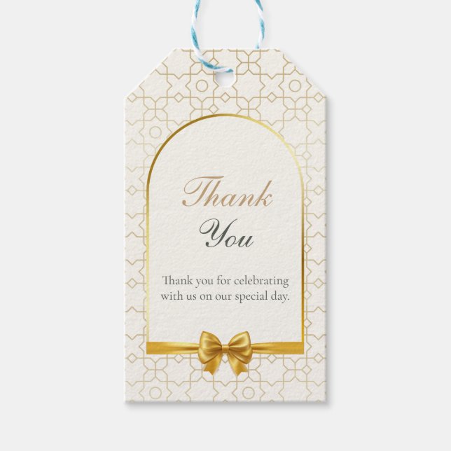 Étiquettes-cadeau Gold Geometric Bow Wedding Favor (Devant)