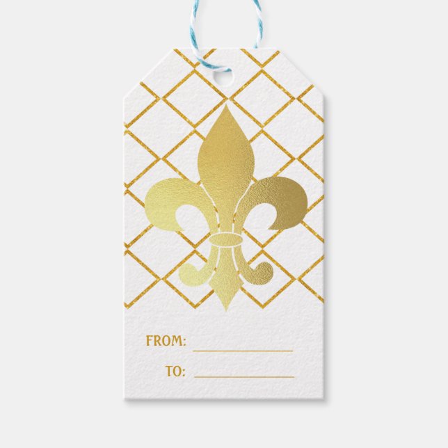 Étiquettes-cadeau Gold Green Mardi Gras Harlequin Motif (Devant)
