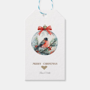 Étiquettes-cadeau Gold Heart, Red Cardinal Ball Noël