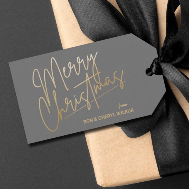 Étiquettes-cadeau Gold Joyeux Noël Luxe Grey (Créateur téléchargé)