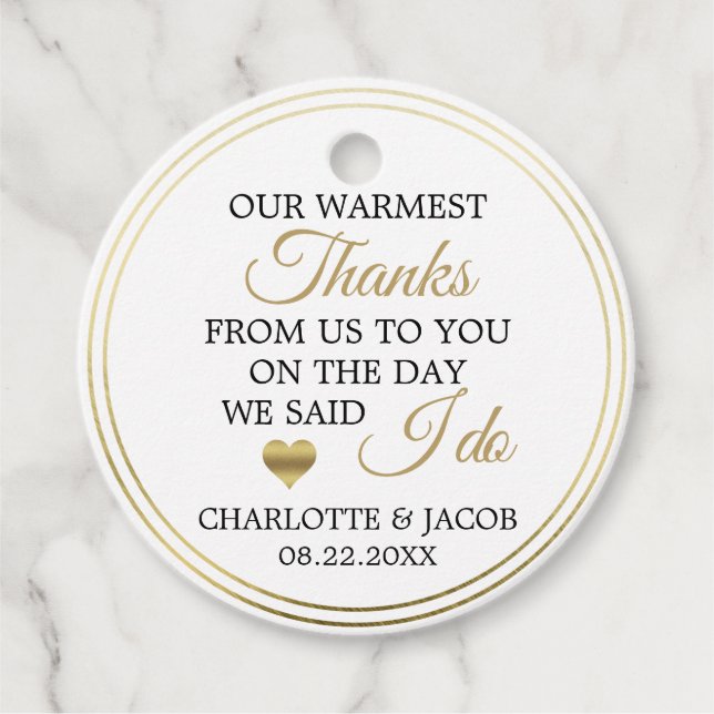 Étiquettes Cadeau GOLD Mariage Coeur le plus chaud Merci | MERCI (Devant)