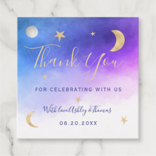 Étiquettes Cadeau Gold moon stars rose photo merci baby shower