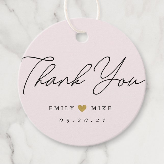 Étiquettes Cadeau Gold Parties scintillant Coeur Mariage Merci rose (Devant)