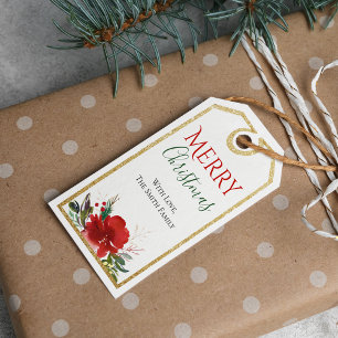 Étiquettes-cadeau Gold Red Floral Custom Christmas Tags cadeaux