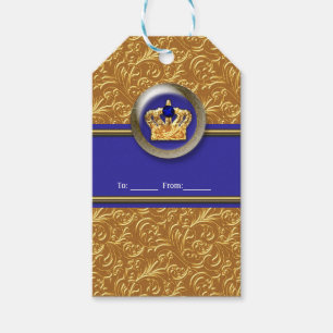 Étiquettes-cadeau Gold & Royal Blue Crown fête d'anniversaire Person