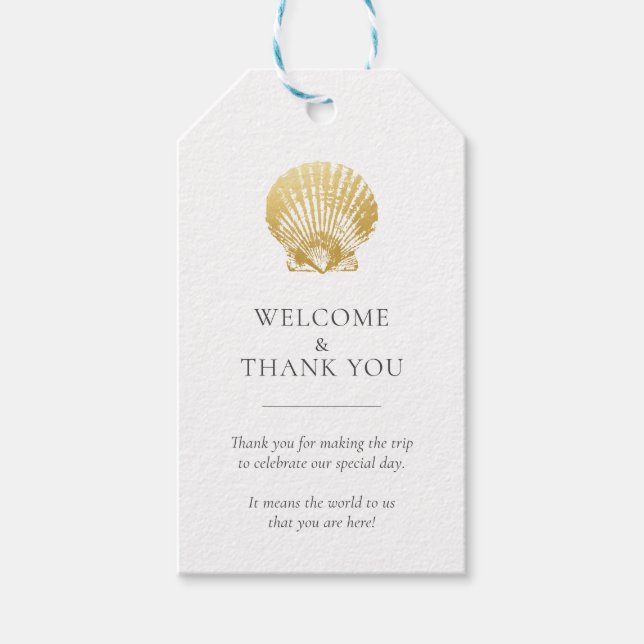 Étiquettes-cadeau Gold Seashell Beach Mariage Merci Favor (Devant)