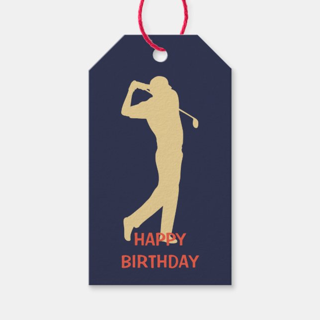 Étiquettes-cadeau Gold Silhouette Golfer Anniversaire (Devant)