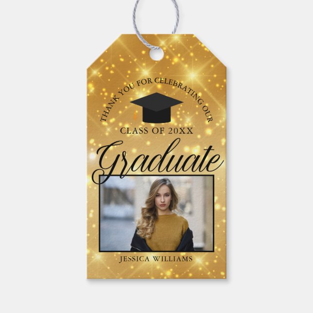 Étiquettes-cadeau Gold Sparkle Graduate Photo Chic Graduate Party (Devant)