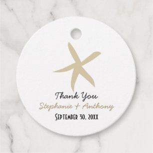 Étiquettes Cadeau Gold Starfish Nautical Beach Merci de mariage