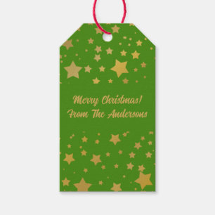 Étiquettes-cadeau Gold Stars sur Green Joyeux Noël