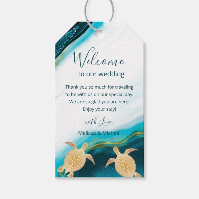 Étiquettes-cadeau Gold Turtles Beach Wedding Welcome Bag (Devant)