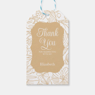 Étiquettes-cadeau Gold White Flora Girl Anniversaire Merci