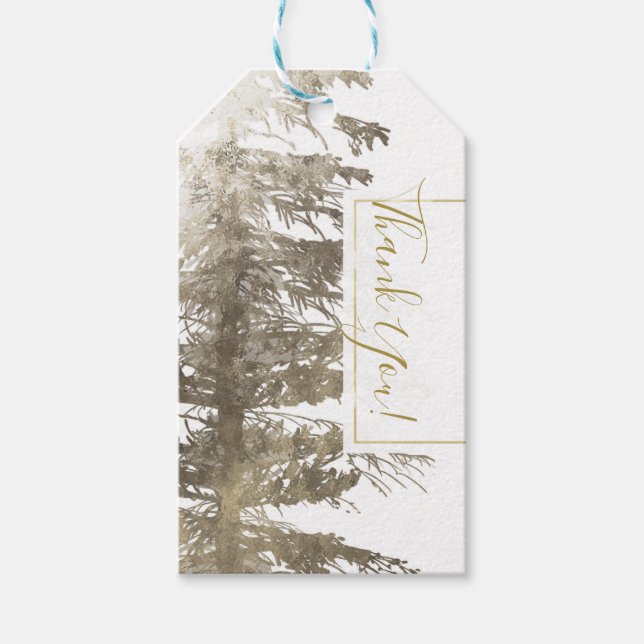 Étiquettes-cadeau Gold & White Glam Pine Tree Rustic Forest Mariage (Devant)