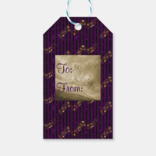 Étiquettes-cadeau Golden Music Notes Purple GlitterStripes Tags cade