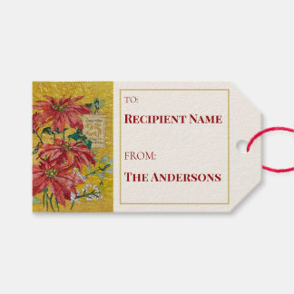 Étiquettes-cadeau Golden Poinsettia | Fine Art Christmas Collectible