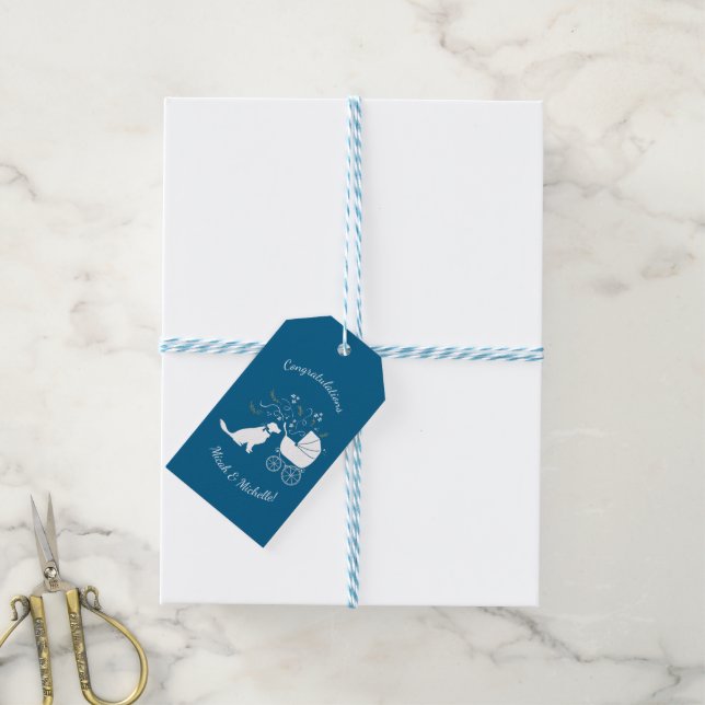 Étiquettes-cadeau Golden Retriever Baby shower chien bleu garçon (Avec de laficelle)