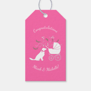 Étiquettes-cadeau Golden Retriever Baby shower chien rose fille