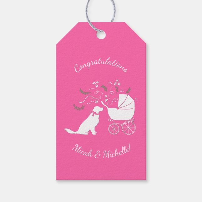 Étiquettes-cadeau Golden Retriever Baby shower chien rose fille (Devant)