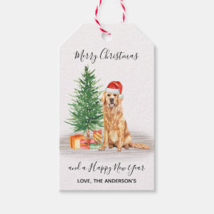 Étiquettes-cadeau Golden Retriever Chien Père Noël Tree Joyeux Noël