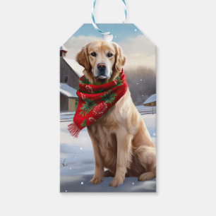 Étiquettes-cadeau Golden Retriever Dog in Snow Christmas