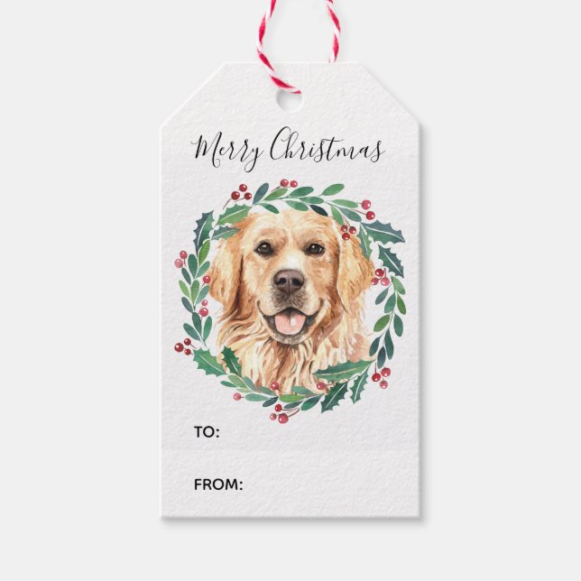 Étiquettes-cadeau Golden Retriever Elegant Chien Joyeux Noël (Devant)