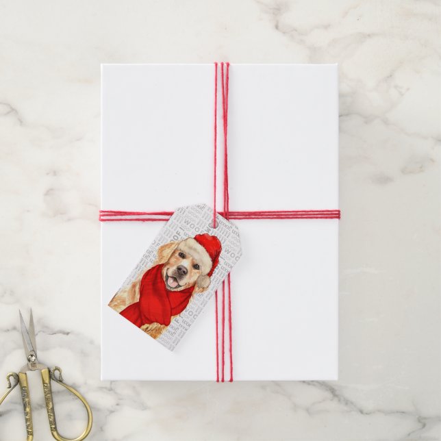 Étiquettes-cadeau Golden Retriever Père Noël Chien Noël (Avec de la ficelle)