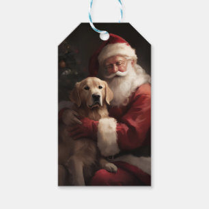 Étiquettes-cadeau Golden Retriever with Santa Clause Christmas