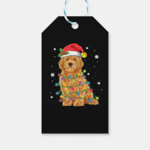 Étiquettes-cadeau Goldendoodle Noël Santa Hat Fairy Lumières