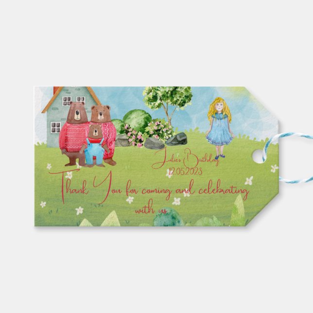 Étiquettes-cadeau Goldilocks Merci d'anniversaire (Devant (Horizontal))