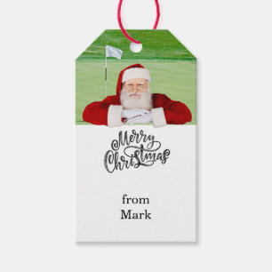 Étiquettes-cadeau Golfer Père Noël sur Green pour Noël